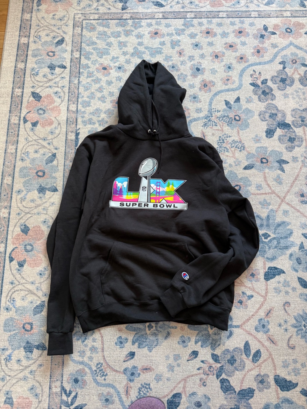 Super Bowl LIX Champion Black Hoodie sweatshirt with Neon Graphic large NWT